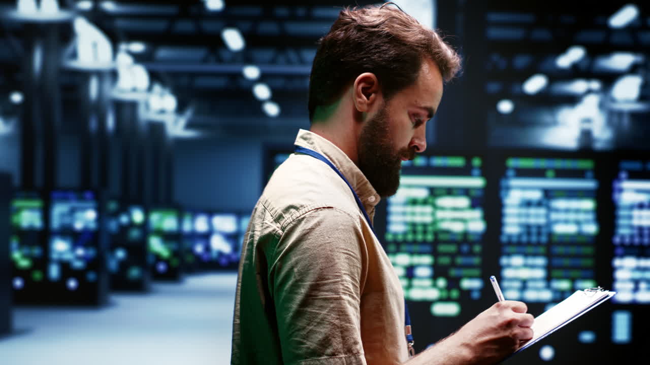 Manager overseeing crypto mining farm