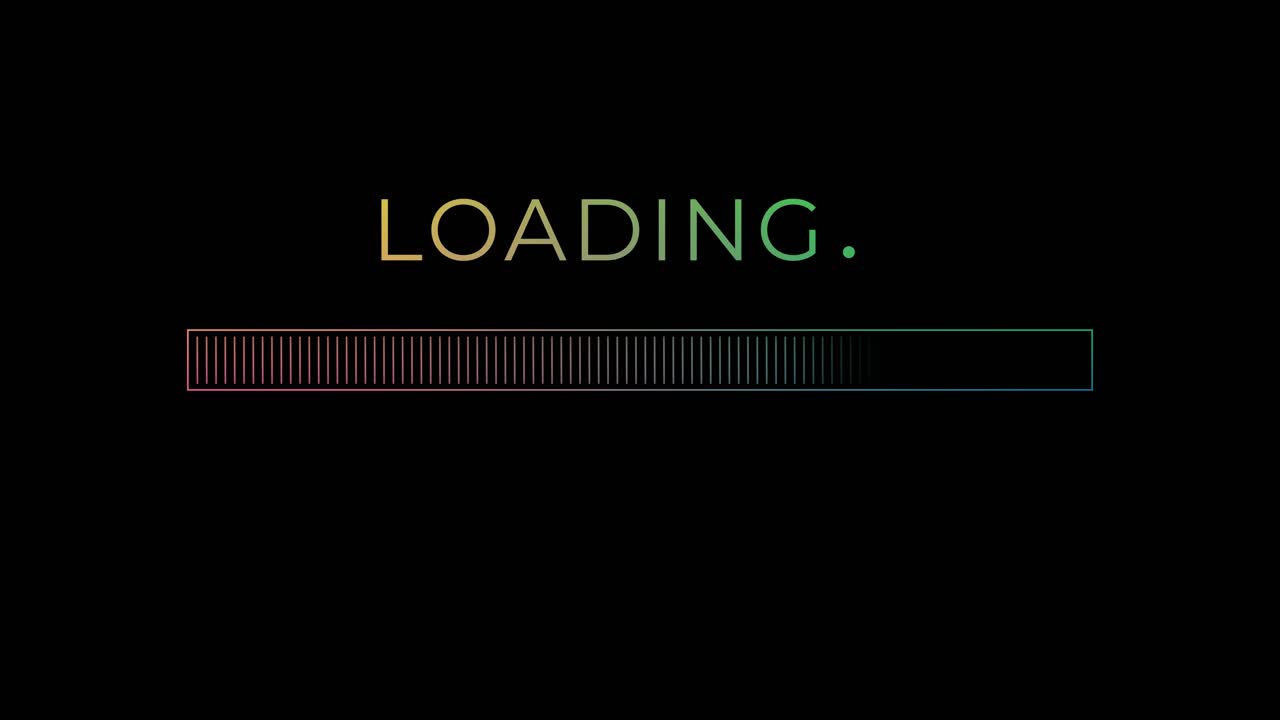Progress loading bar screen animation on a black background, featuring smooth motion and alpha channel for transparency