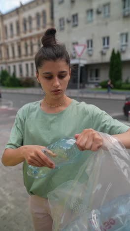 teenager recycling plastic bottles