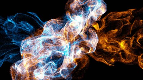 abstract loopable orange blue motion waving dots texture with defocused particles on black background,exploding flame