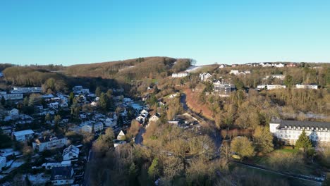 hovering drone shot capturing the architectural details of the town’s castle ruins. bad münstereifel, germany.