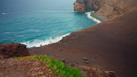 slow motion shot of ponta dos capelinhos in the volcanic portuguese islands of faial in the azores, north atlantic ocean, portugal