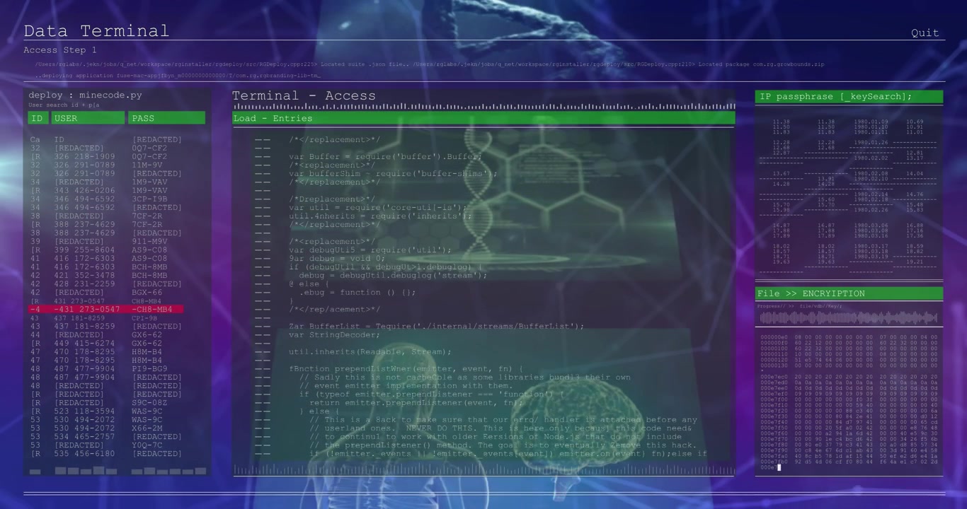 Animation of scientific data processing over screens