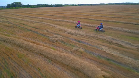 children riding motorbikes in a field