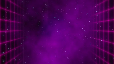 Rote-Quadratische-Wände,-Die-Sich-über-Den-Hintergrund-Des-Universums-Bewegen,-Mit-Violettem-Nebel-In-Der-Mitte-4k