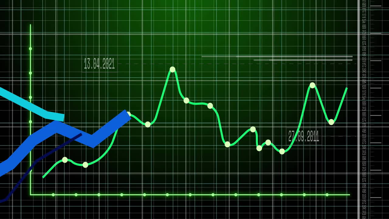 animación del procesamiento de datos y diagramas sobre fondo negro