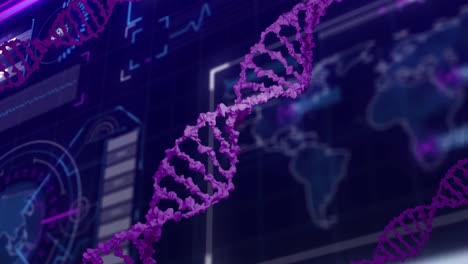 Animation-of-dna-strand-over-data-processing-on-black-background