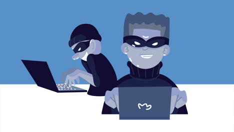 hackers que usan computadoras portátiles crimen cibernético animado