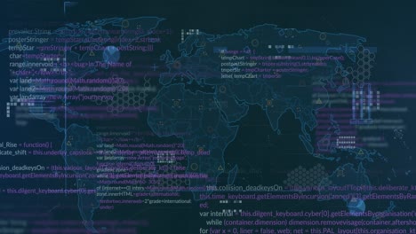 Animación-Del-Procesamiento-De-Datos-Sobre-El-Mapa-Mundial-Sobre-Fondo-Negro