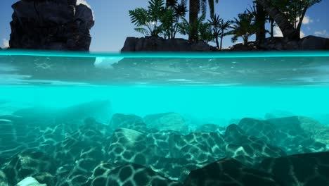 Split-view-cross-section-of-sea-water-and-palm-trees-on-Island