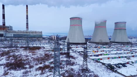 Kraftwerk-Luftlandschaft.-Blick-Auf-Den-Himmel-Des-Kraftwerks.-Energiewirtschaft