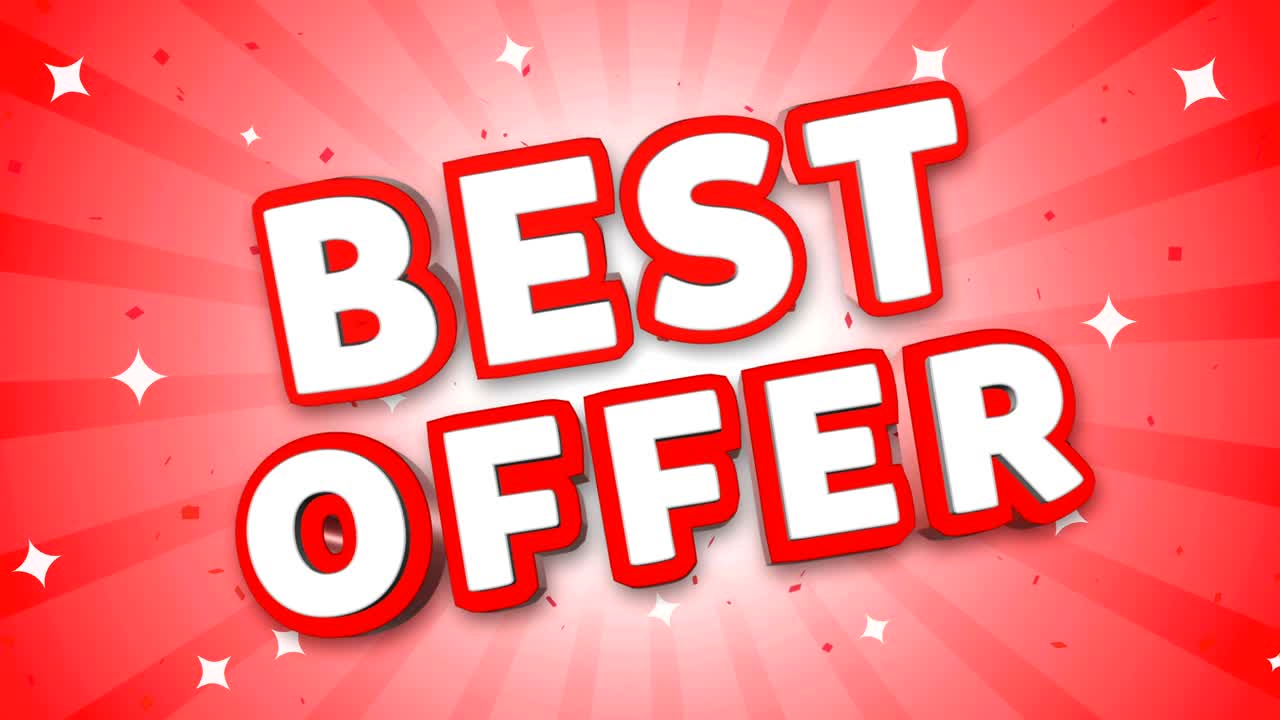 la mejor oferta de texto 3d en el fondo de confeti que cae.