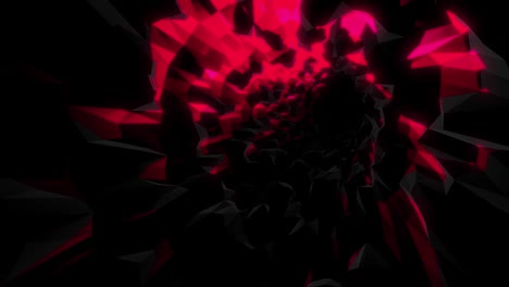 un bucle de túnel de una misteriosa cueva cibernética con lados brillantes rojos y rosados y iluminación alterna