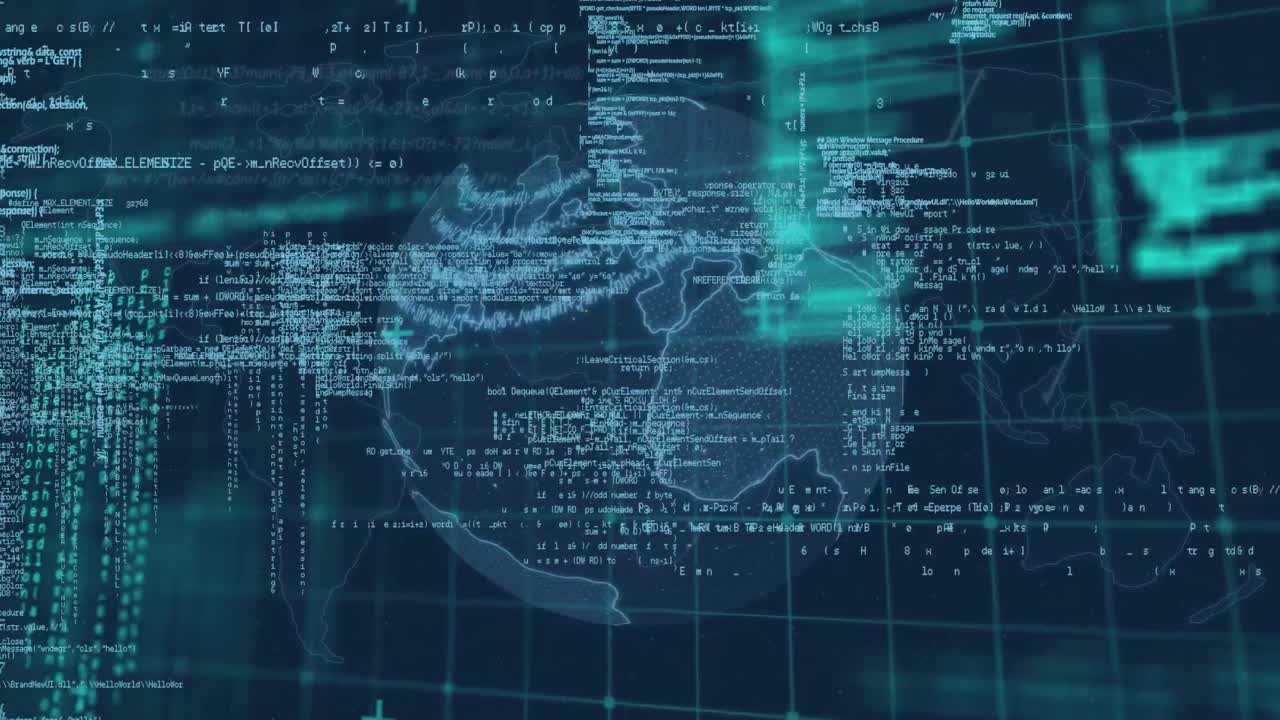 Animation of data processing and globe over gird