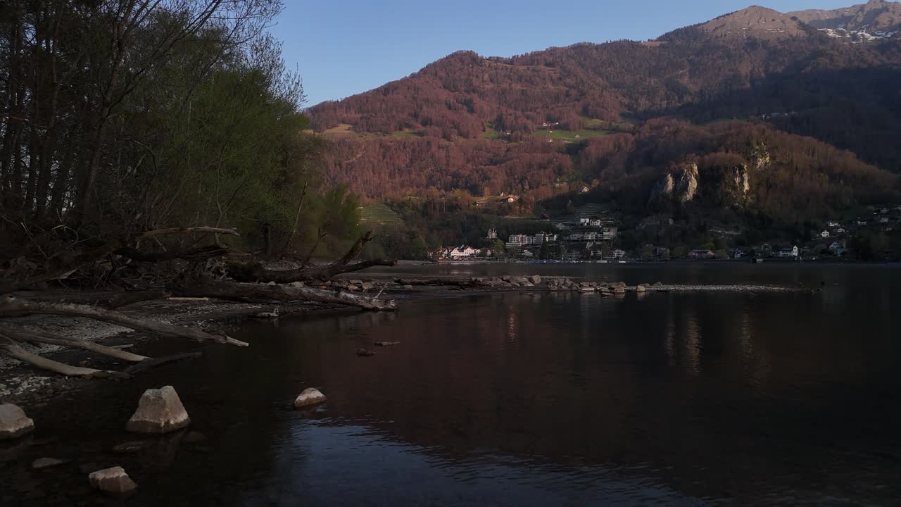 Walenstadt Switzerland alpine municipality at Walensee Lake Walen nature