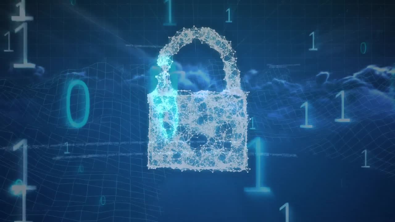 Digital composite of a cyber lock and the binary system