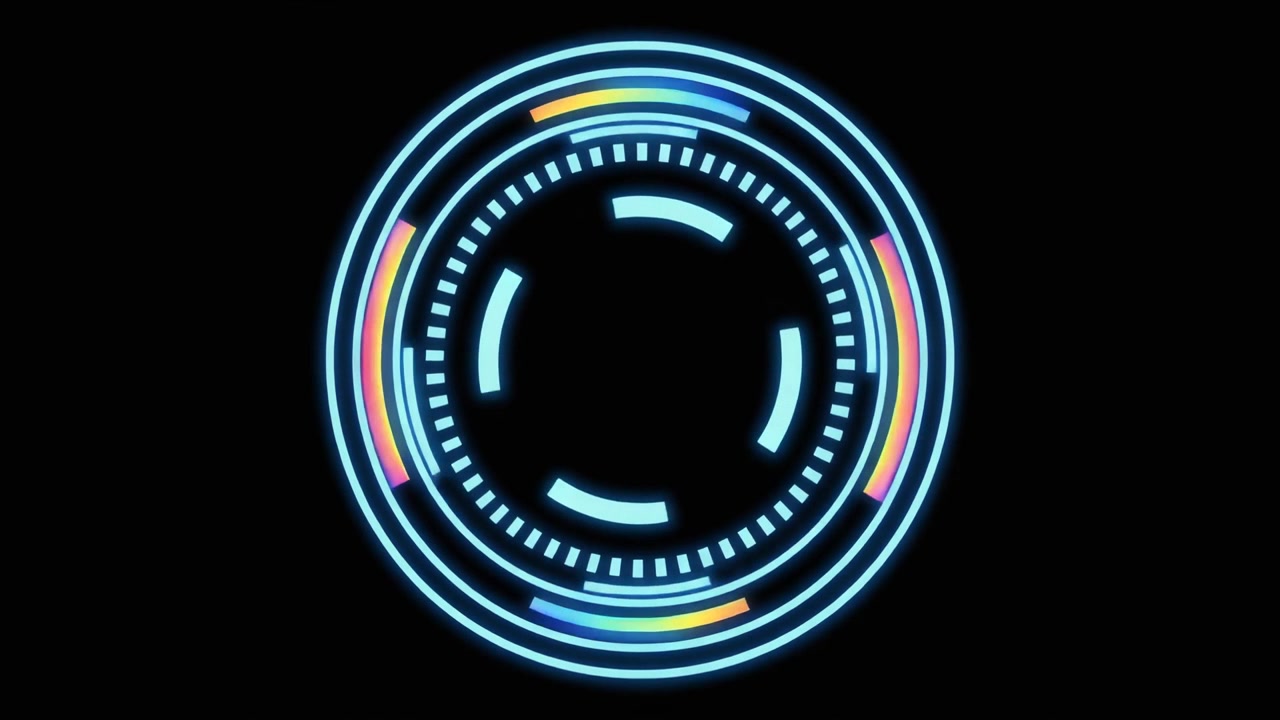 Futuristic Circular HUD Interface Animation with Glowing Neon Elements