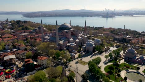 hagia sophia aerial view with drone from istanbul.