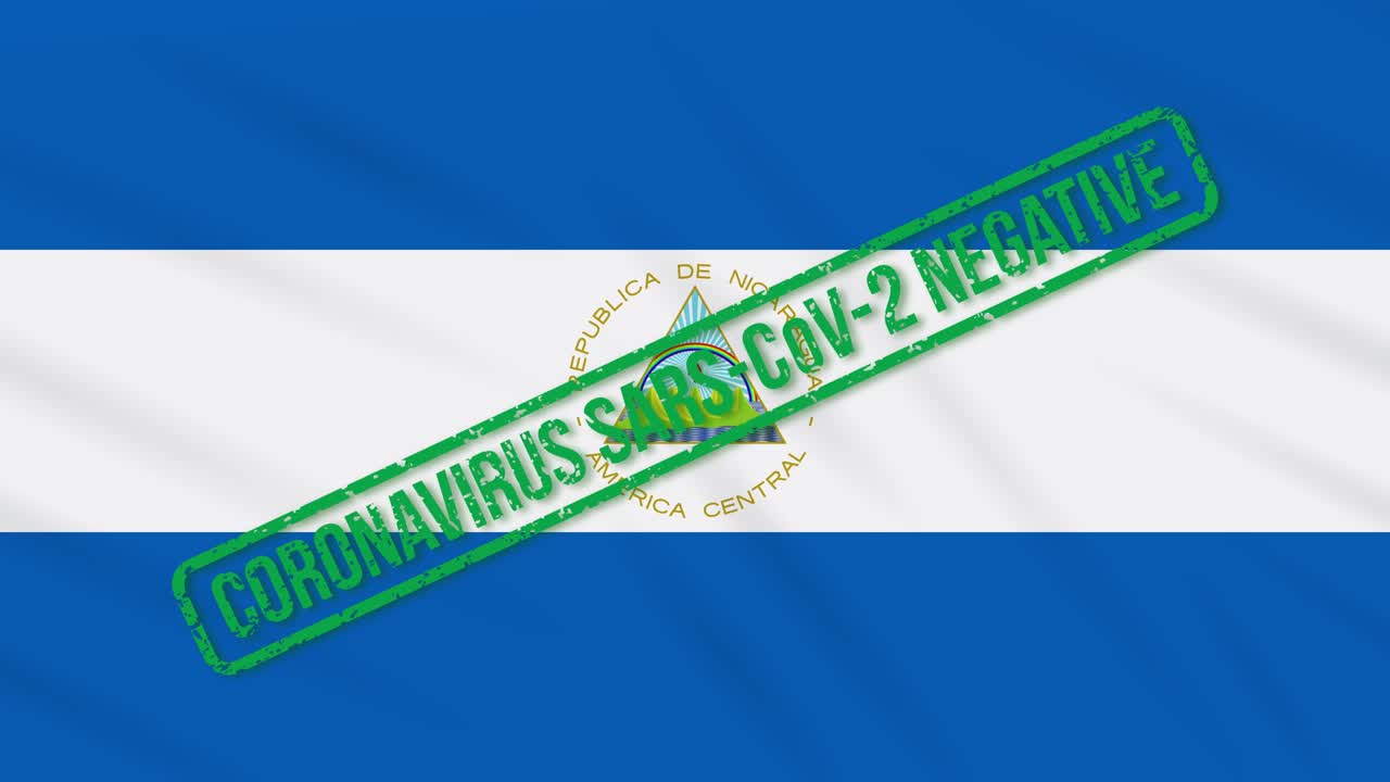 nicaragua balanceando la bandera con el sello verde de la libertad del coronavirus, bucle