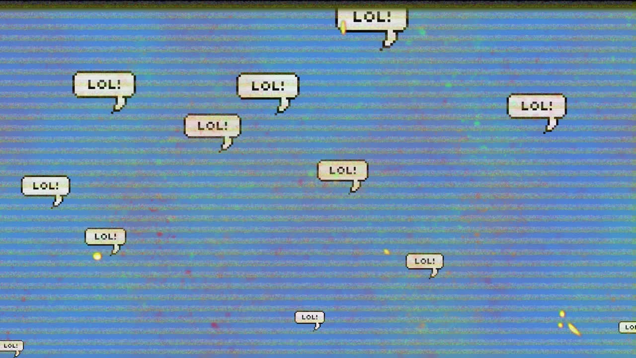 파란색 배경에 레트로 필름 효과에 대한 음성 거품에 대한 lol 텍스트