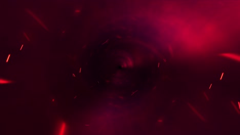 red circles tunnel of light abstract animation background sparks particles shining swirling spiraling flame light streaks and energy waves vortex loop. 4k 3d rendering seamless looping fractal background.