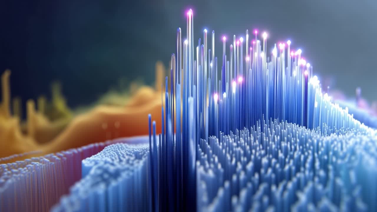 Abstract Digital Landscape with Glowing Data Pillars