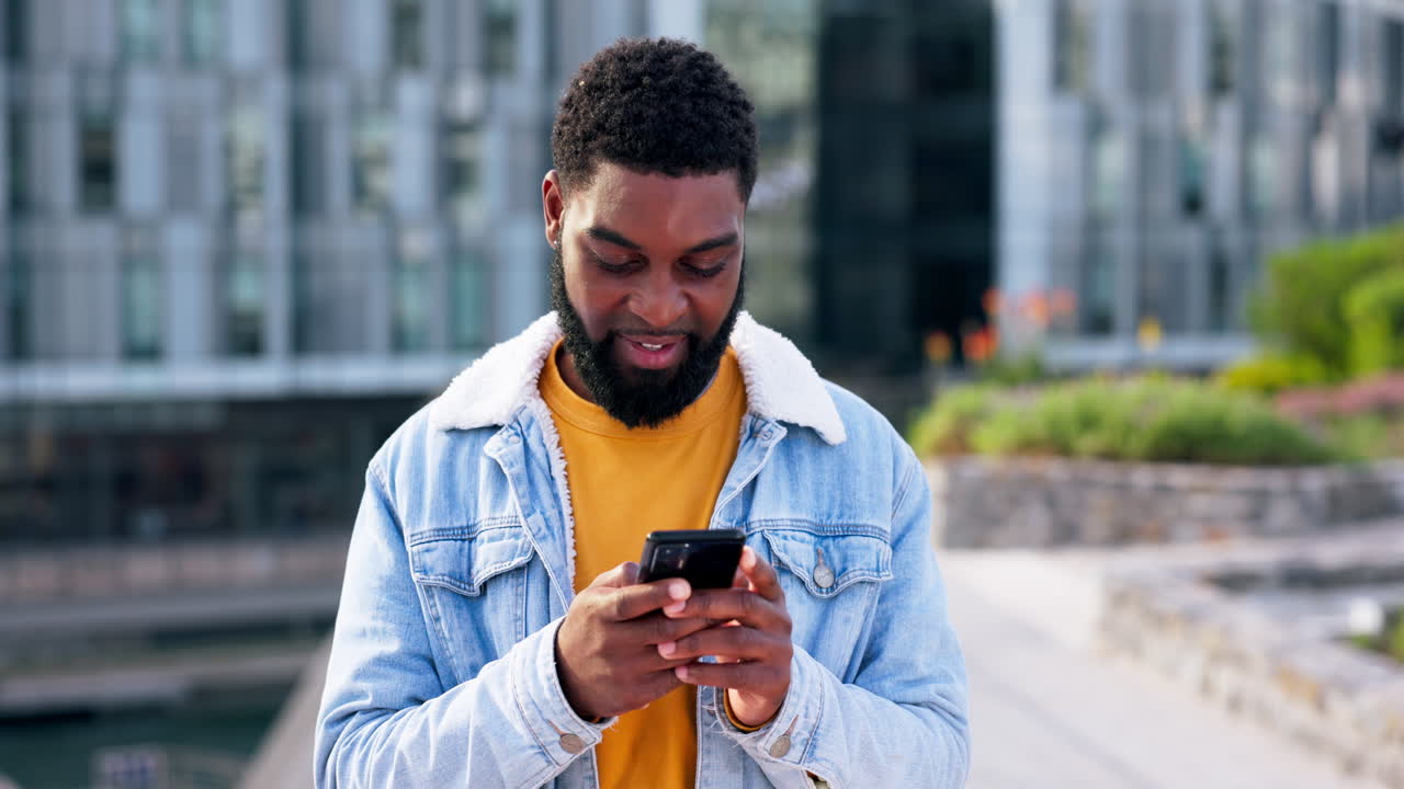 Black man, smartphone and communication