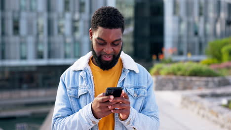 black man, smartphone and communication