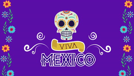 viva mexico animation with skull mask and flowers