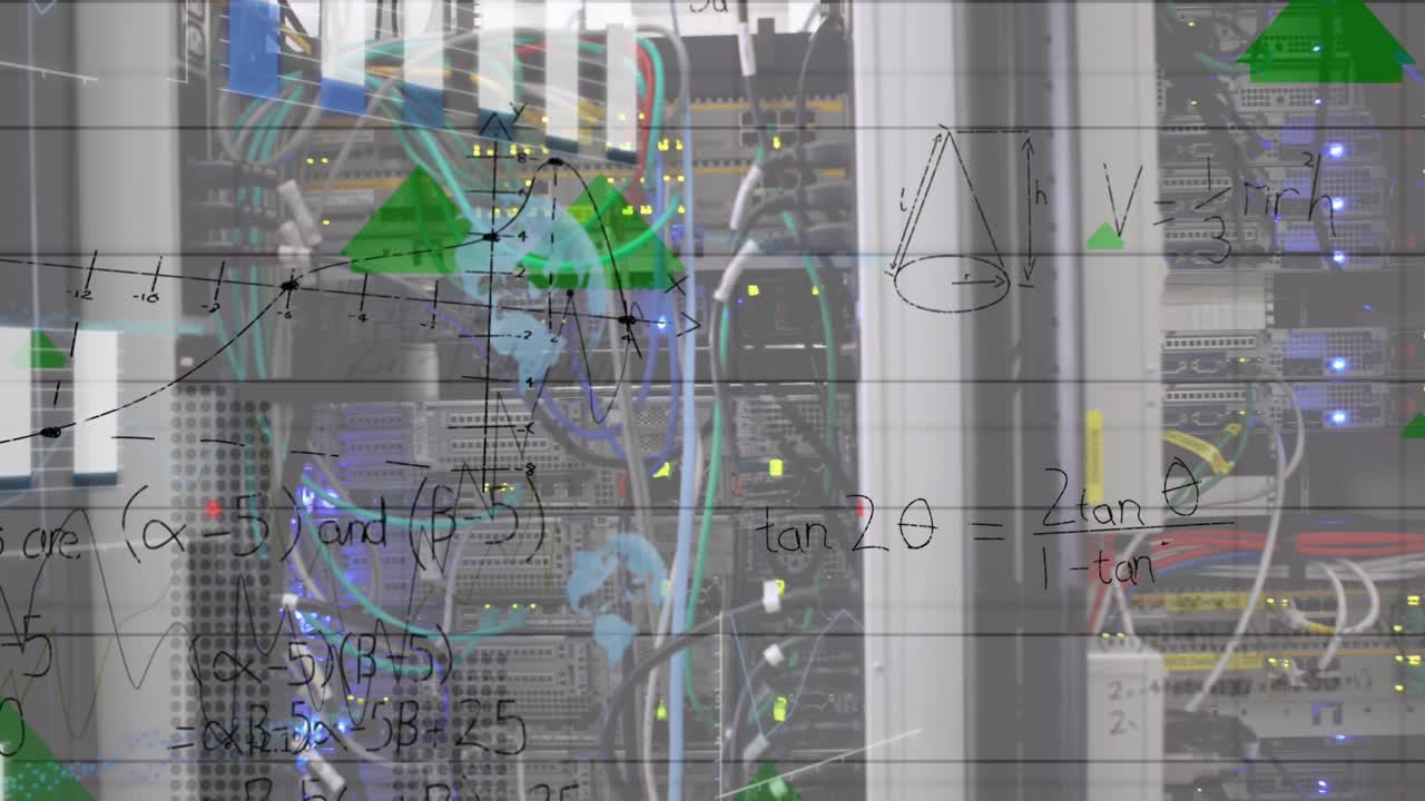 Animation of mathematical equations and data processing over server room