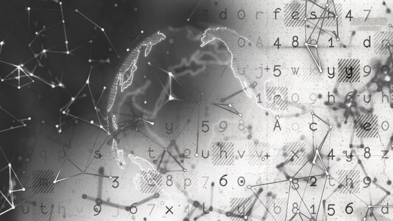 백색 배경에 연결 네트워크와 데이터 처리를 가진 지구의 애니메이션