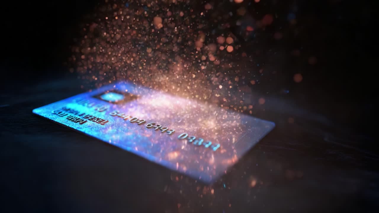 A Close-Up View of a Credit Card Surrounded by Sparkling Particles, Capturing the Magical Essence of Digital Transactions and Financial Technologies in a Stunning Visual Display