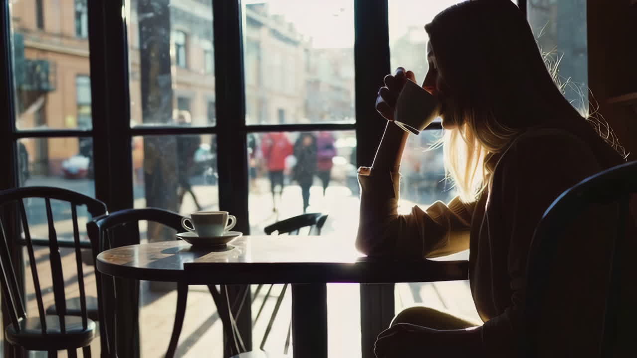 mujer disfrutando de café en una cafetería