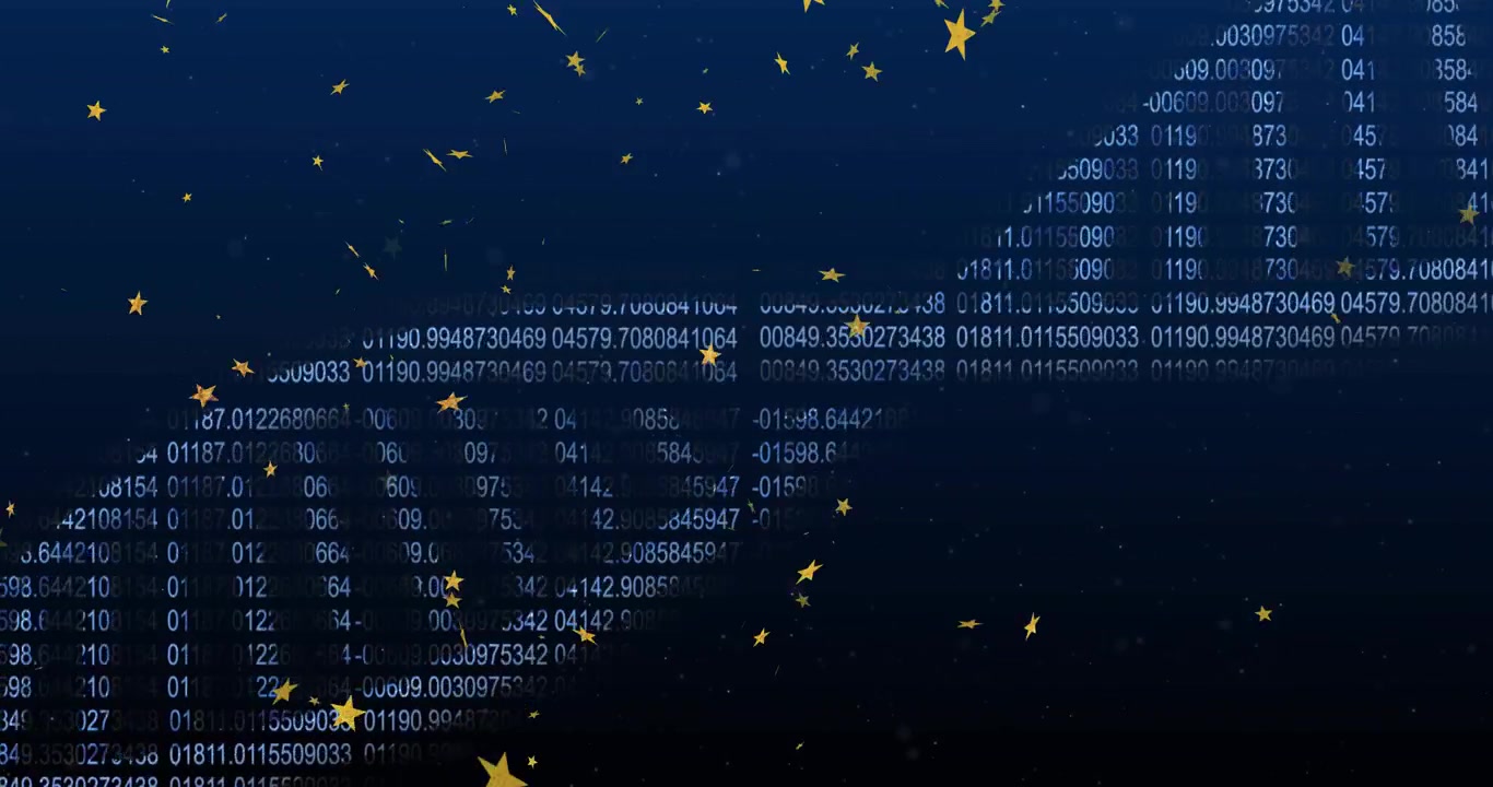 Numeric columns aligning helix forming sliding digits scrolling gold stars drifting to show strands