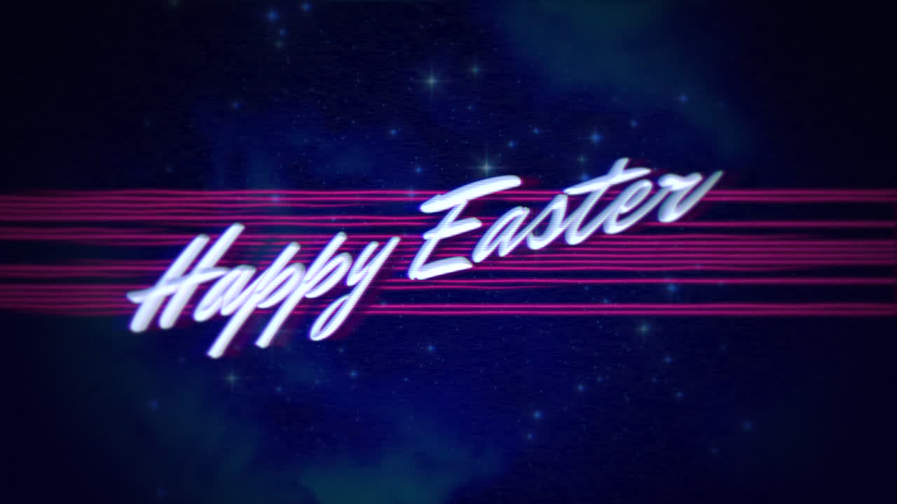 Happy Easter with purple lines and stars in galaxy
