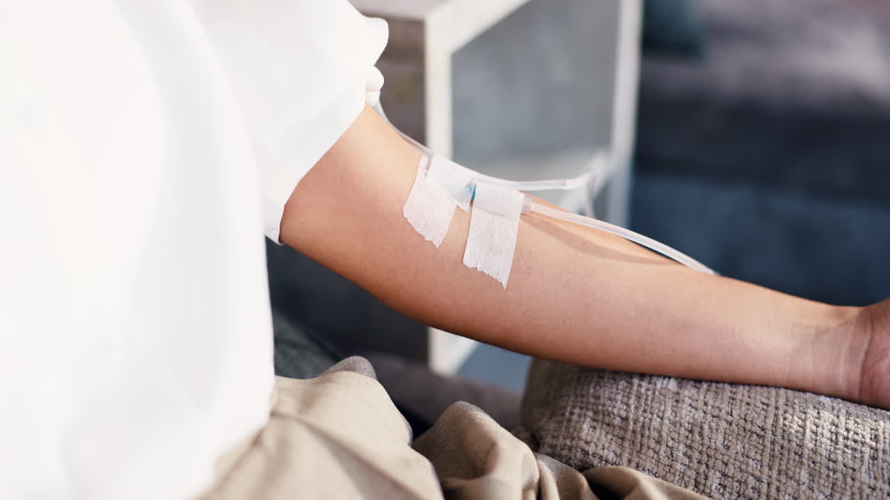 Close-up of a Patient's Arm with an Intravenous Drip