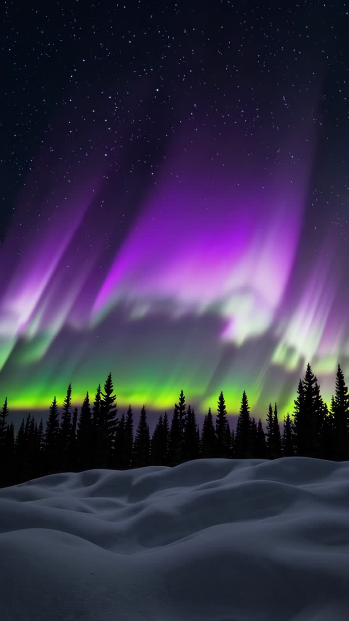 Aurora Borealis over Snowy Forest