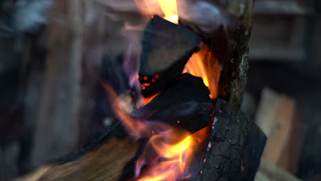 4k shot of a campfire burning at night