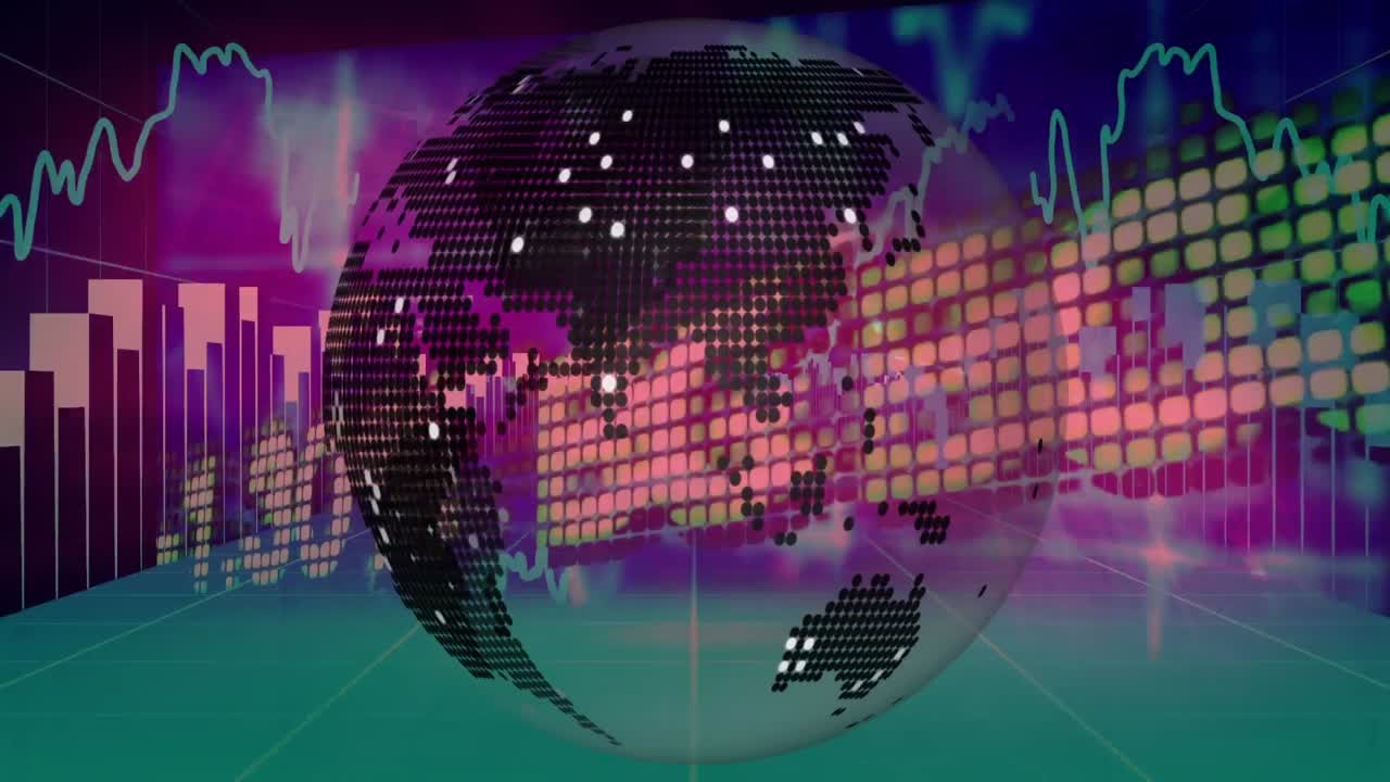 animación del mundo sobre el procesamiento de datos financieros