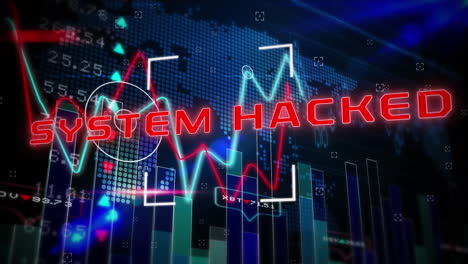 animation of system hacked text and data processing on black background