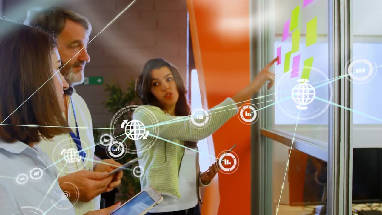 animación de la red de conexiones con iconos sobre colegas de negocios