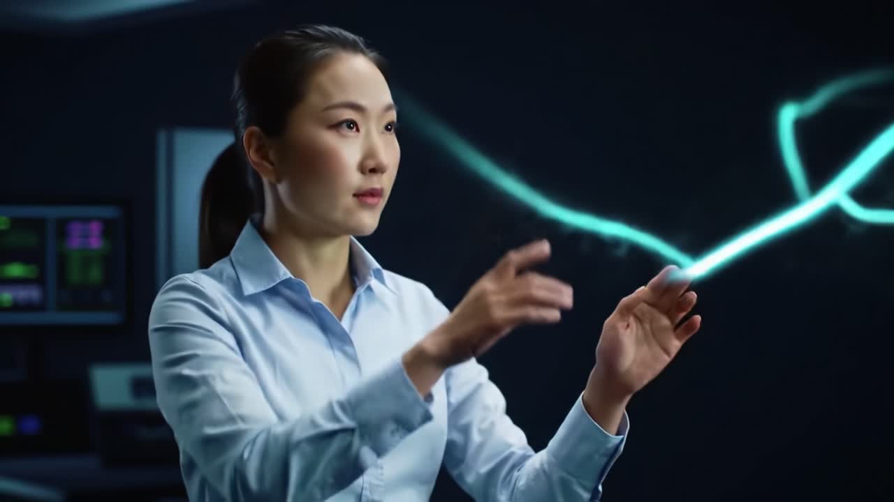 Woman Interacting with a Virtual Energy Interface