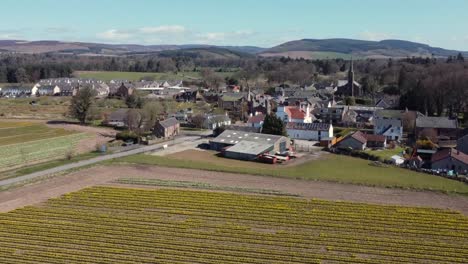 aerial view of the scottish town of fettercairn on a sunny spring day, aberdeenshire, scotland