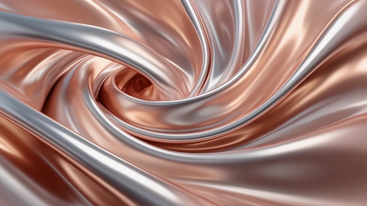 Tessuto di Raso Astratto che Turbina Color Oro Rosa e Argento