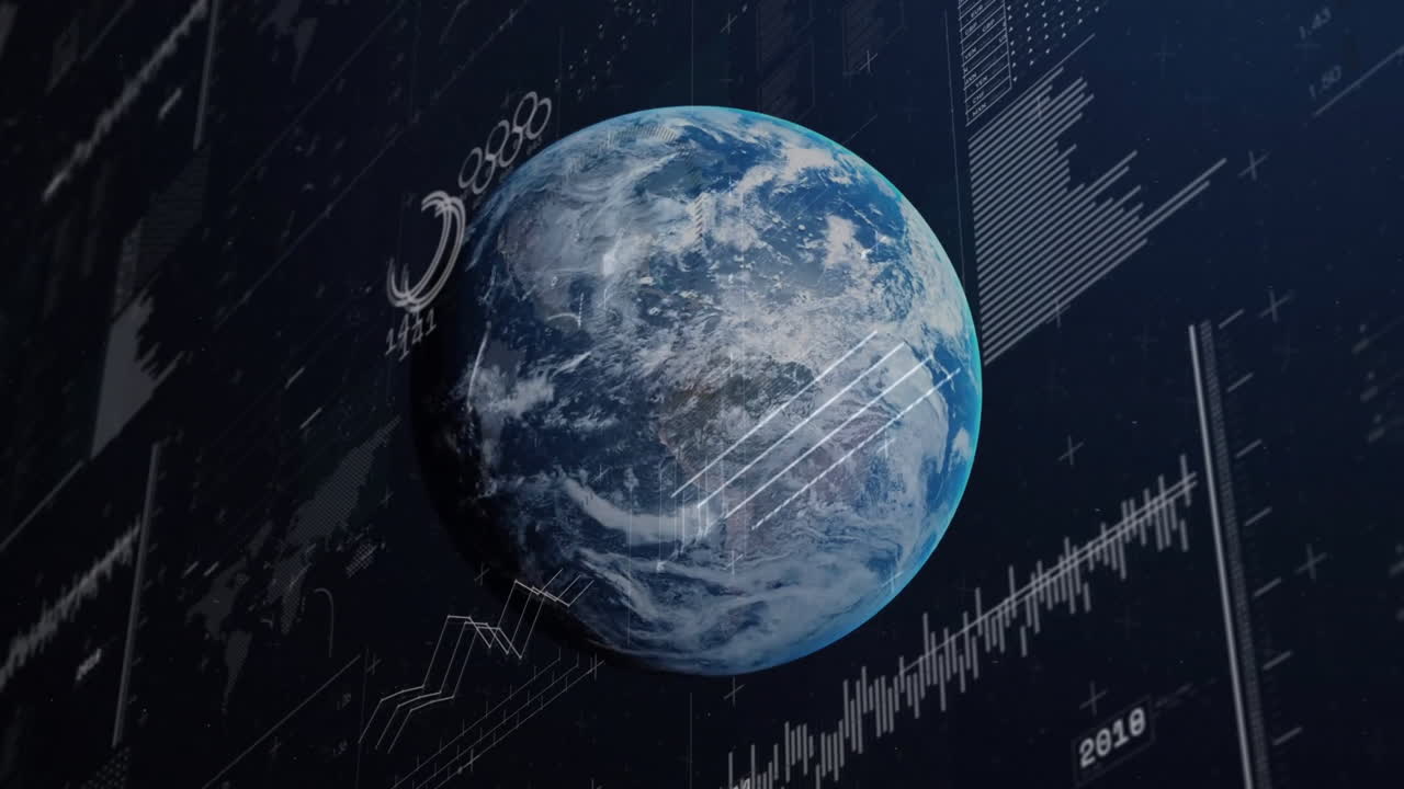 Animation of financial data processing over globe