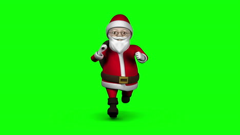 Cartoon-Santa-running-on-green-background