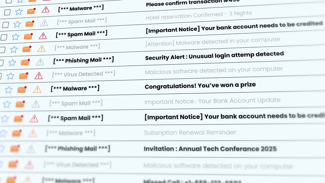 Examples of phishing, spam and malware emails