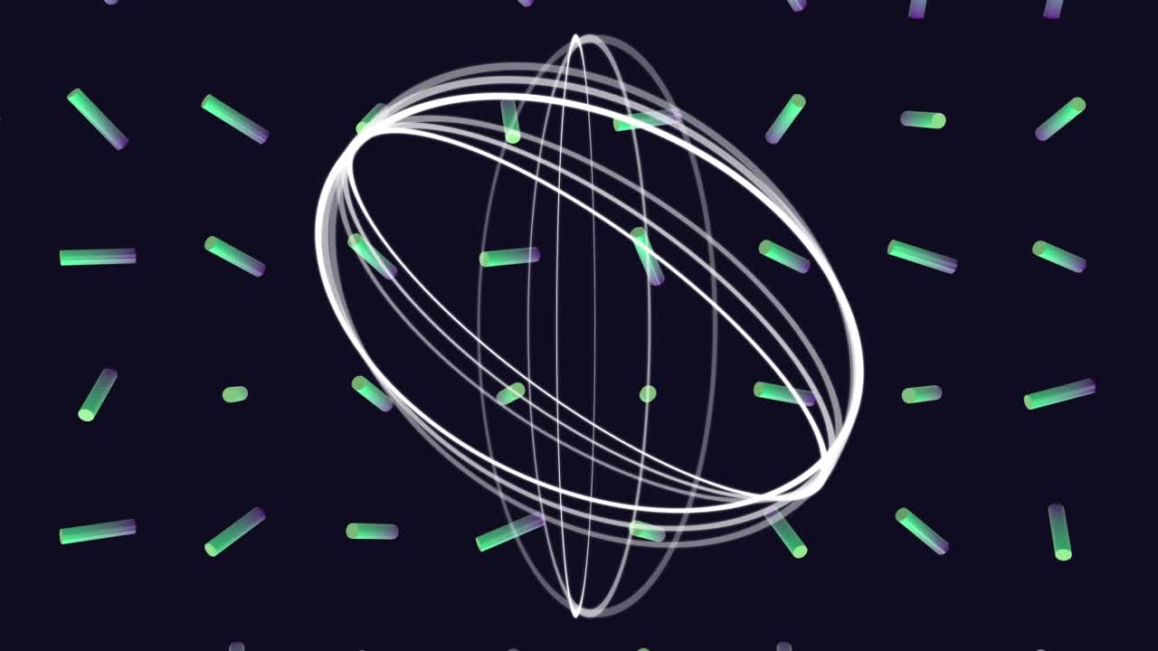 Animation of circles and shapes over dark background