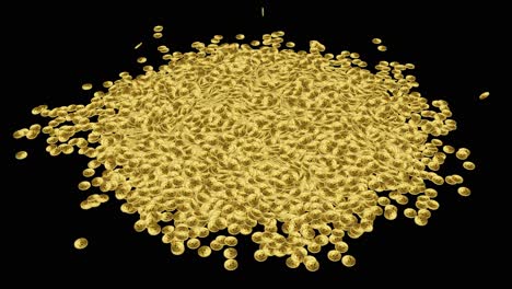 bitcoins falling and splashing on the ground to create a pile of golden coins 3d rendering business finance concept