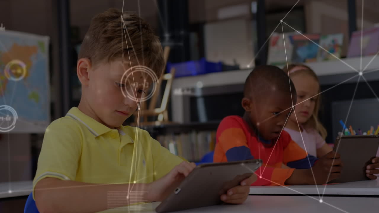 Animation of network of connections over diverse group of students using technology